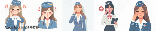 vector character of a flight attendant with sore eyes