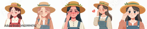 vector character of a woman farmer with sore eyes