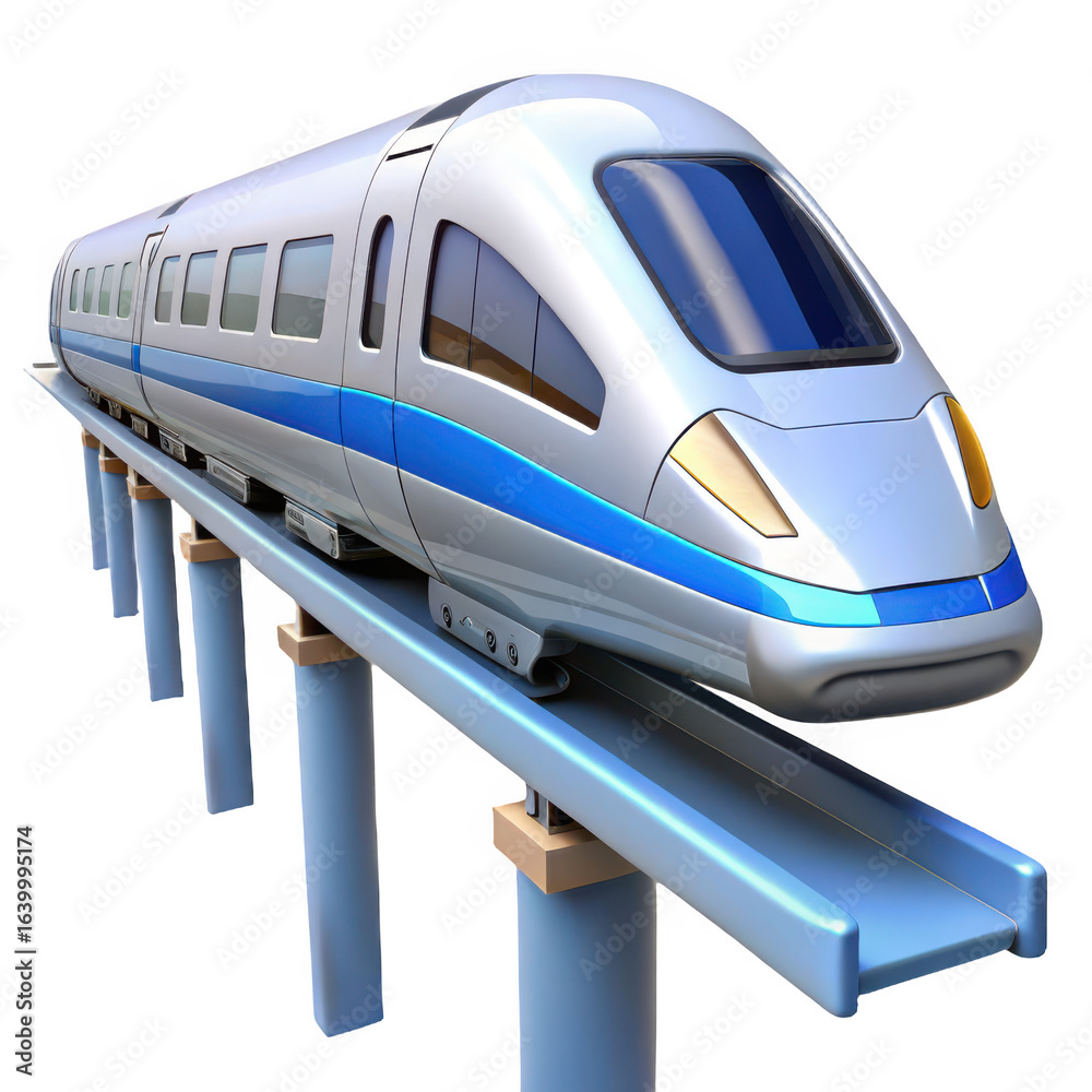 Fototapeta premium Modern high speed train on elevated track isolated on transparent background