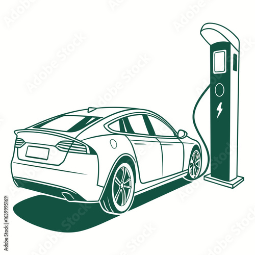 "Electric Vehicle Charging Station Vector – Eco-Friendly Car with Plug for Clean Energy, Sustainable Transport, and Green Technology"