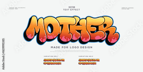 Mother logo graffiti font text effect, spray and street text style	
