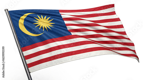 Waving malaysia flag isolated on white background for national pride and unity
