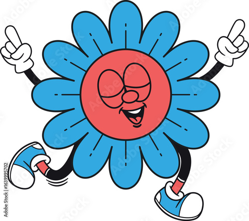 Satisfied blue daisy flower personage