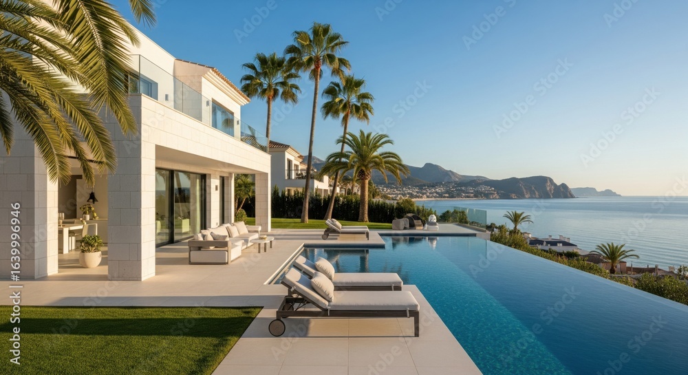 Fototapeta premium Beautifully crafted modern house design with pool, exterior visualization