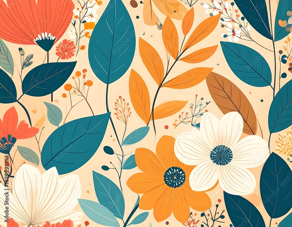 Obraz premium Autumn floral pattern with various blossoms and leaves