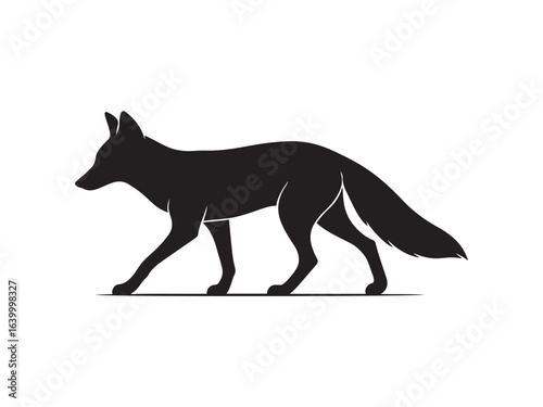 Black and white fox walking silhouette