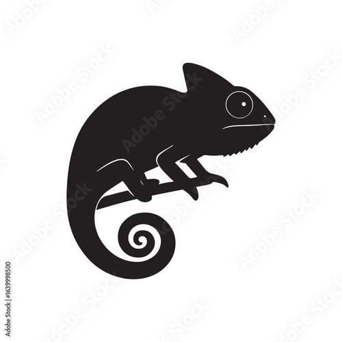 
Black and white chameleon silhouette with spiral tail