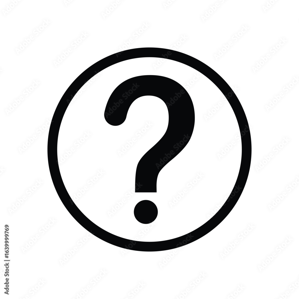 A question mark inside a circle symbol in black and white representing uncertainty and inquiry concept A question mark inside a circle symbol in black and white representing uncertainty and inquiry concept