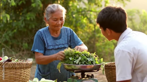 Wallpaper Mural Farmers harvest weighed by grandmother and grandson Torontodigital.ca