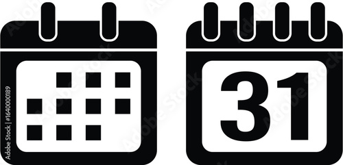 Calendar vector icon isolated on white, Calendar icons set in black. Day calendar elements icons set. Black and white calendar Vector illustration icon. Date and number symbol. editable eps file.