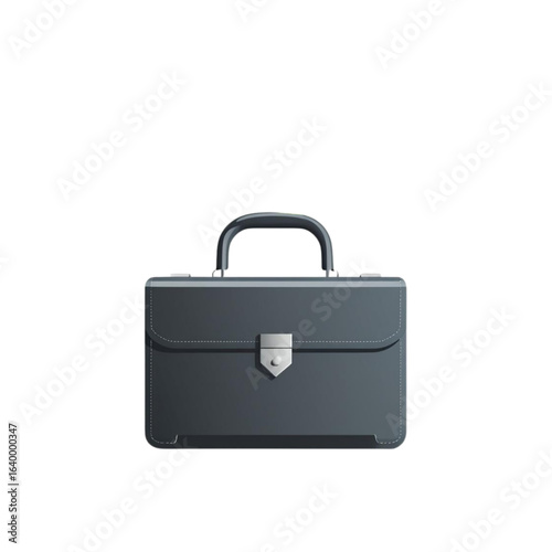 Modern gray briefcase with silver clasp and stitched details isolated on a plain backdrop