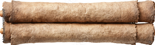 Two stacked scrolls of light brown parchment