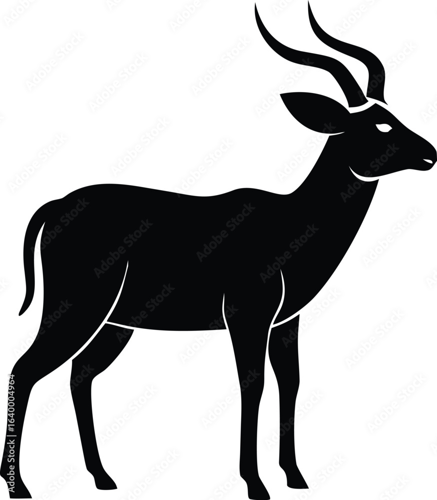 Fototapeta premium Kudu animal silhouette vector isolated on white background for african wildlife and nature design