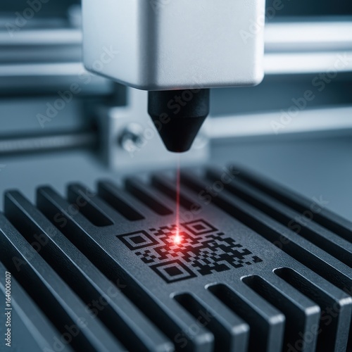 Laser engraving process for QR code on a metal surface in a workshop setting