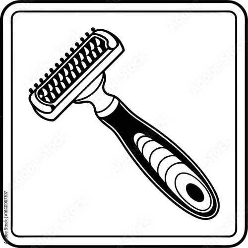Pet grooming brush with a unique design in a minimalist black and white style