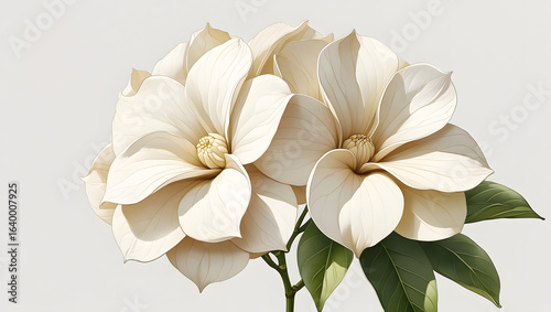 Realistic Gardenia Flower Clipart in Creamy White – Detailed Botanical Illustration on White Background for Elegant Floral Designs and Nature Art