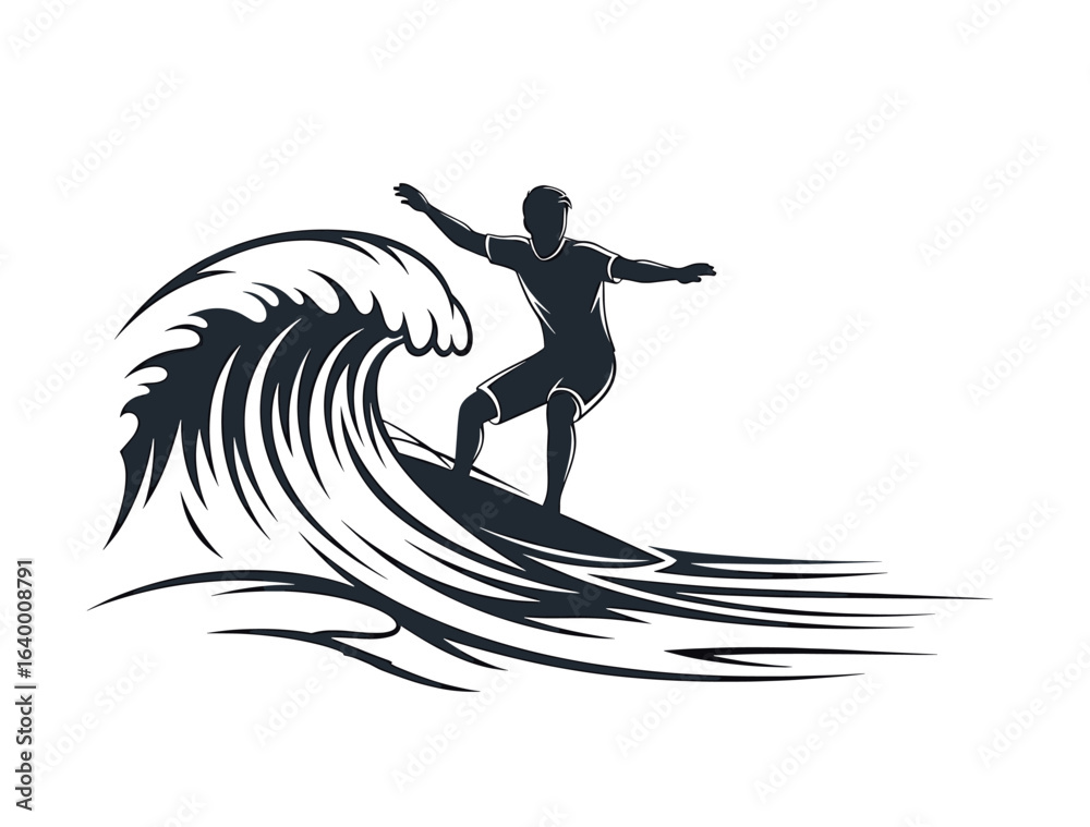 Surfer Riding a Wave in Dynamic Pose, Capturing the Thrill of Ocean Adventure and Sport Surfer Riding a Wave in Dynamic Pose, Capturing the Thrill of Ocean Adventure and Sport