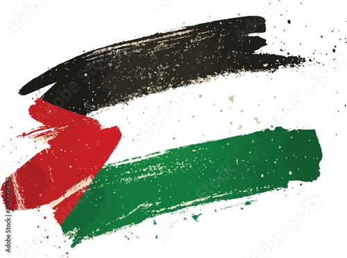 Palestine Flag Brush Stroke Illustration – Grunge Painted Palestinian National Flag, Artistic Political Symbol of Freedom and Solidarity

