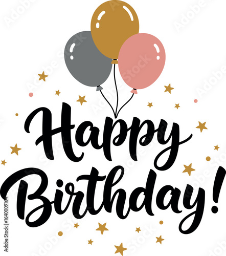 Canvas Print Happy birthday calligraphy with balloons and confetti