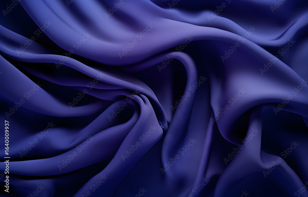Fototapeta premium Luxurious deep blue silk fabric folds and drapes with soft lighting