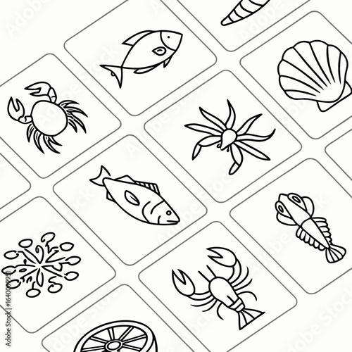 Collection of marine life icons silhouette isolated on white background