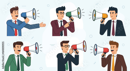 Diverse Businessmen Using Megaphones To Share Announcements Publicly