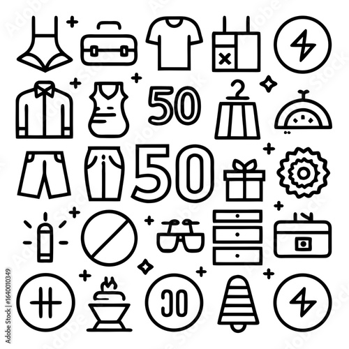 Collection of fifty icons silhouette isolated on white background