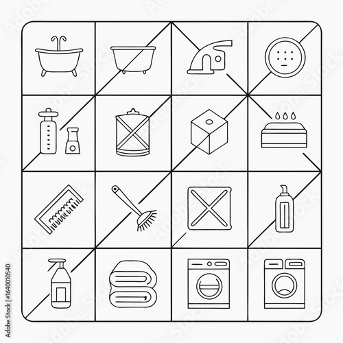 Collection of bathroom and laundry icons silhouette isolated on white background