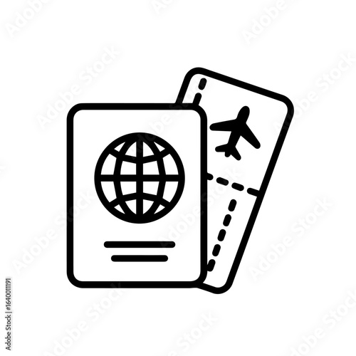 Passport and Air Ticket Icon – Travel and Flight Document Symbol