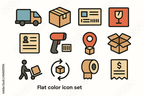 Colorful shipping and packaging icon collection for logistics and delivery