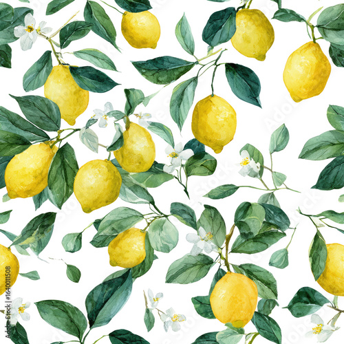 Vibrant lemon pattern with leaves and flowers