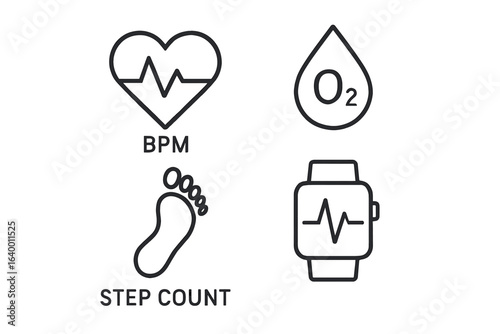 Heart rate monitor smartwatch with oxygen and step count icons