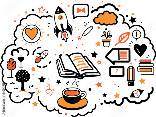 A cloud of human ideas with various objects inside