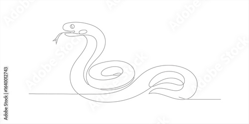 Snake one line continuous. Hand drawn vector art, Continuous one line art drawing of venomous snake outline art vector illustration,