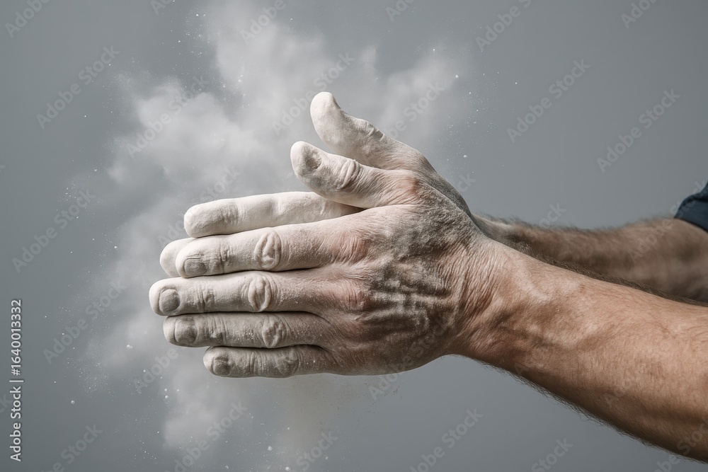 Fototapeta premium Sculptor at work creating art with dusty hands in a creative studio