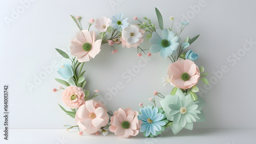 Pastel Flower Wreath Clipart – Assorted Floral Arrangement in Soft Shades on White Background for Wedding Invitations and Decorative Designs
