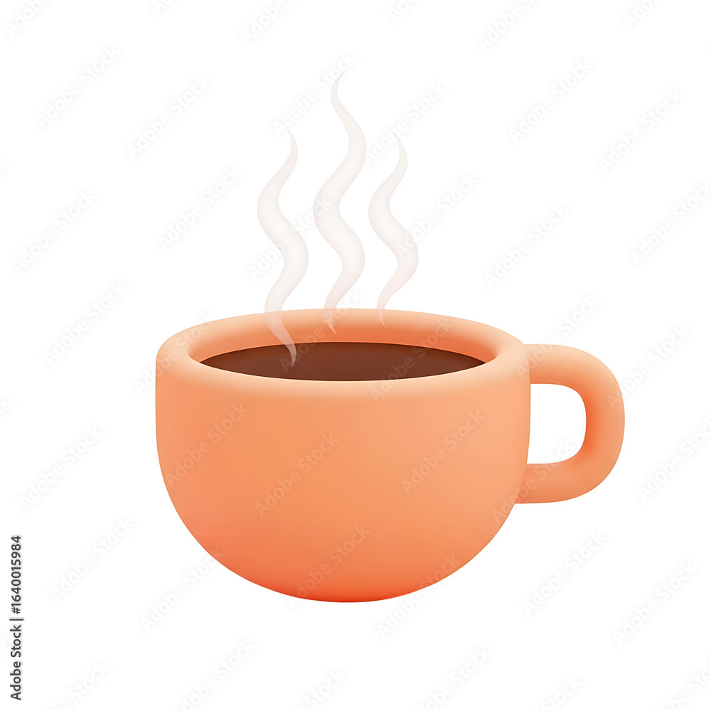 Obraz premium Warm steaming cup of coffee in soft pastel orange mug on transparent background for cozy beverages.