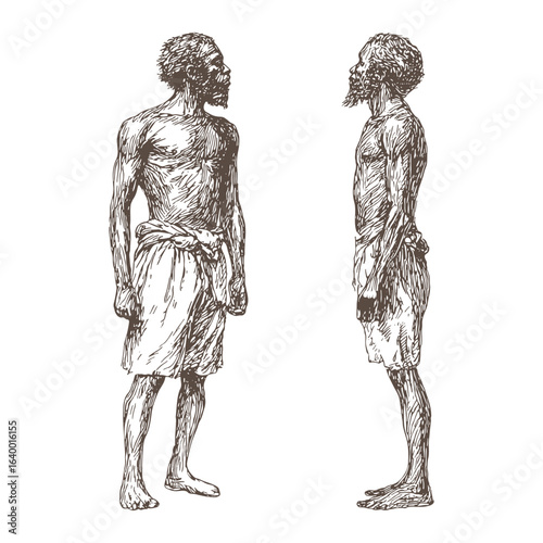 African Slave Men Engraving Vector.