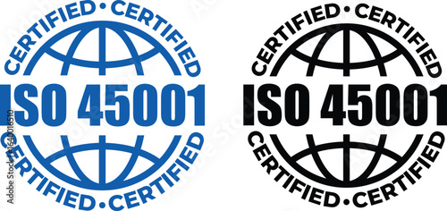 ISO 45001 Certification Badge – Vector Seal for Occupational Health and Safety Management Standards