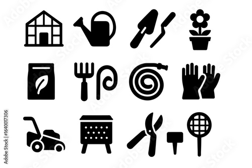 Gardening tools set: essential equipment icons for home and gardening