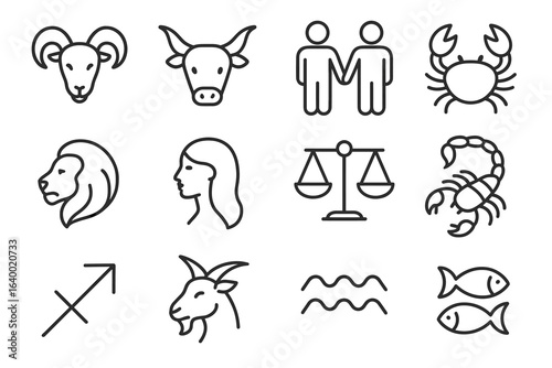 Zodiac symbols: aries taurus gemini cancer leo virgo libra scorpio sagittarius capricorn aquarius pisces