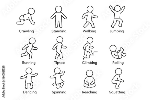 Illustrations of human figures in various movement poses