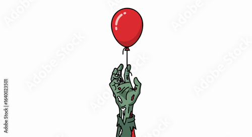 Decaying Zombie Hand Grasping a Red Balloon
