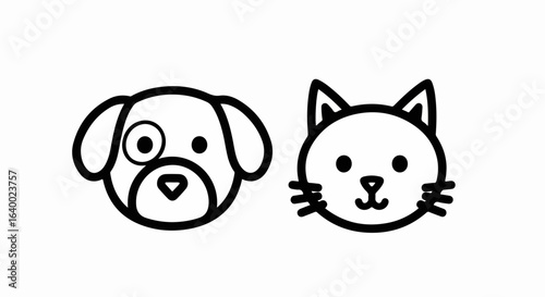 Simple Line Art Illustration of a Dog and Cat Face