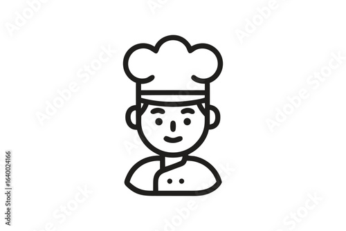 Minimalistic Chef Icon Design featuring Smiling Cook in Bold Outline Style
