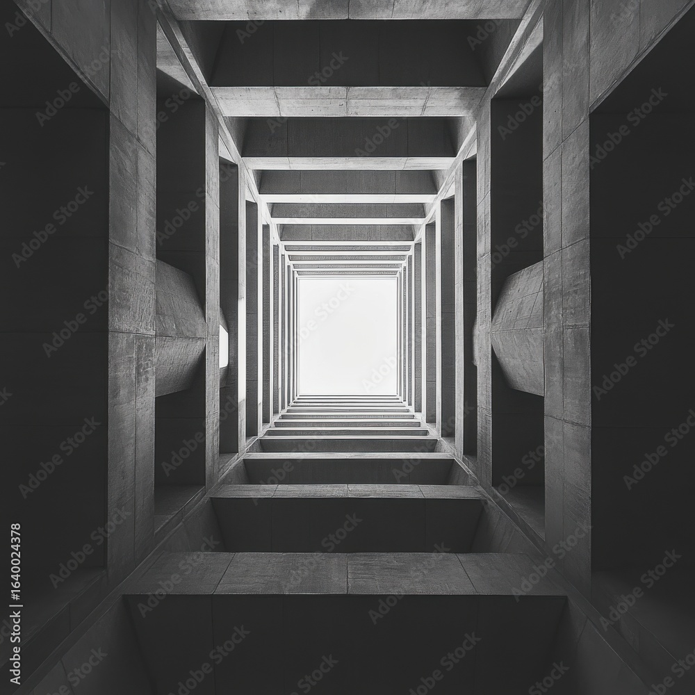 Fototapeta premium Modern Monochrome Architecture. Abstract Concrete Structure, Light and Shadow, Geometric Design, Minimalist Style.