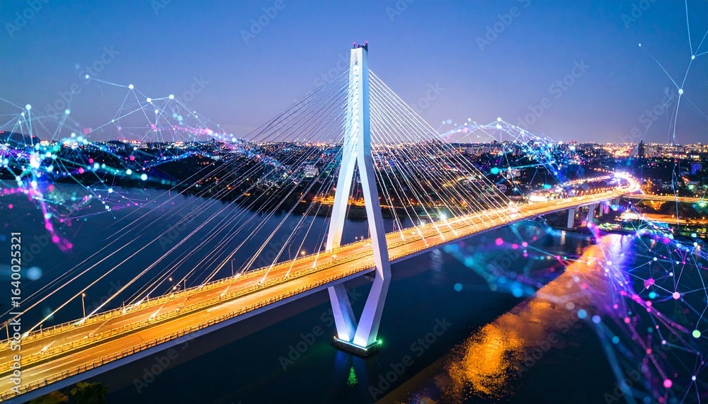 Obraz premium Night City Bridge: Illuminated Network Connectivity