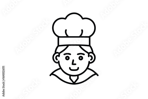 Line Art Chef on White Background, Professional Cooking Icon Symbol