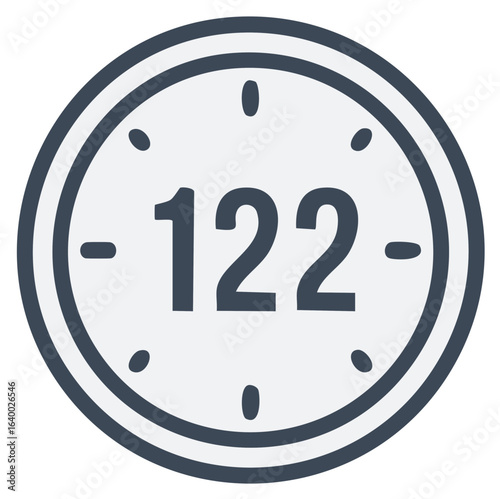 Circular analog clock face displaying the number 122 with subtle markings