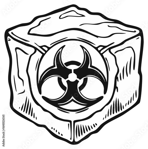 Hand Drawn Biohazard Symbol on a Chunk of Ice Warning Dangerous Contamination